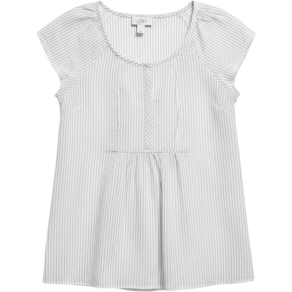 Ann Taylor Loft Blouse Womens Medium White Silk Blend Striped Cap Sleeve